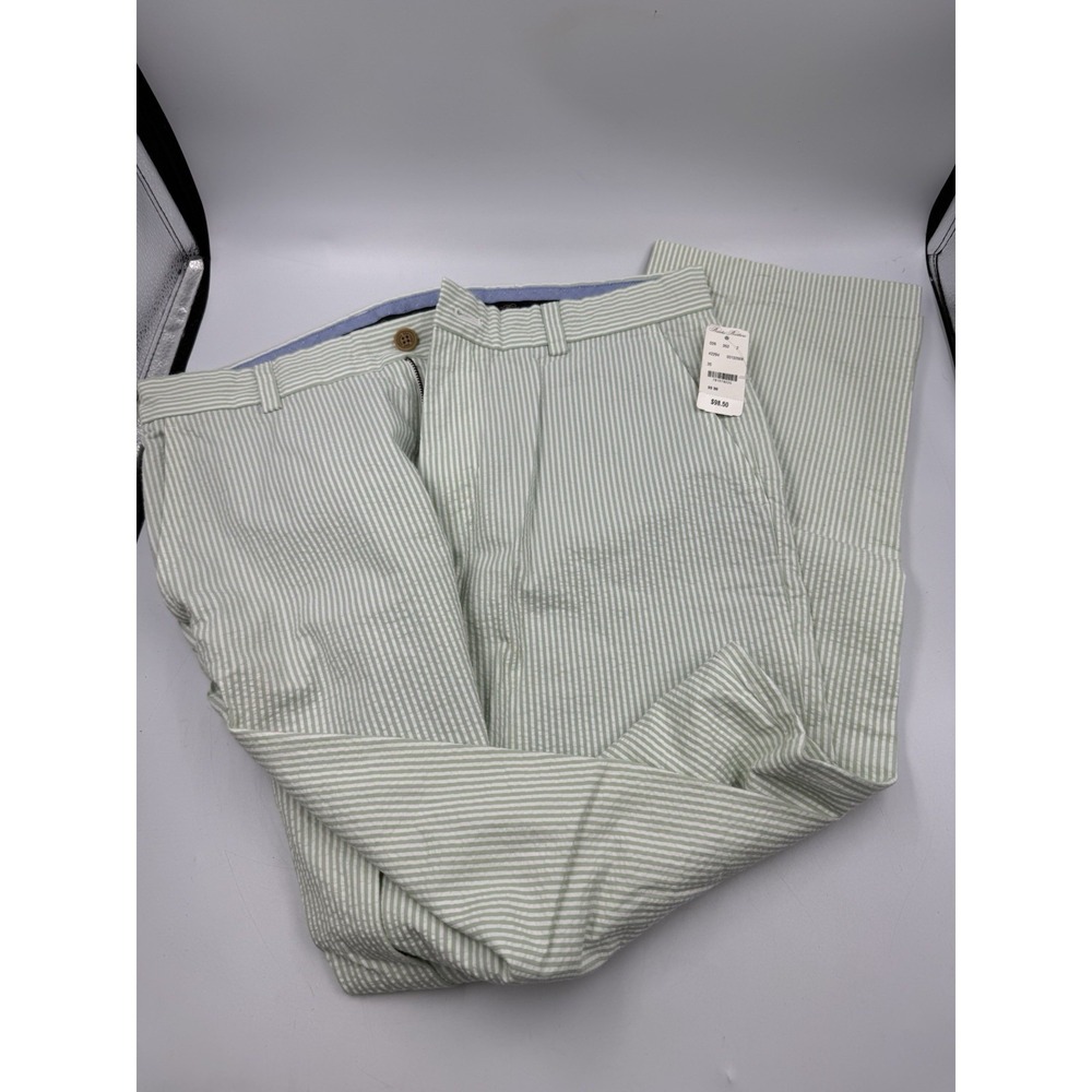 New Brooks Brothers Clark Fit Seersucker Pants Mens 33x30 Green White Stripe NWT